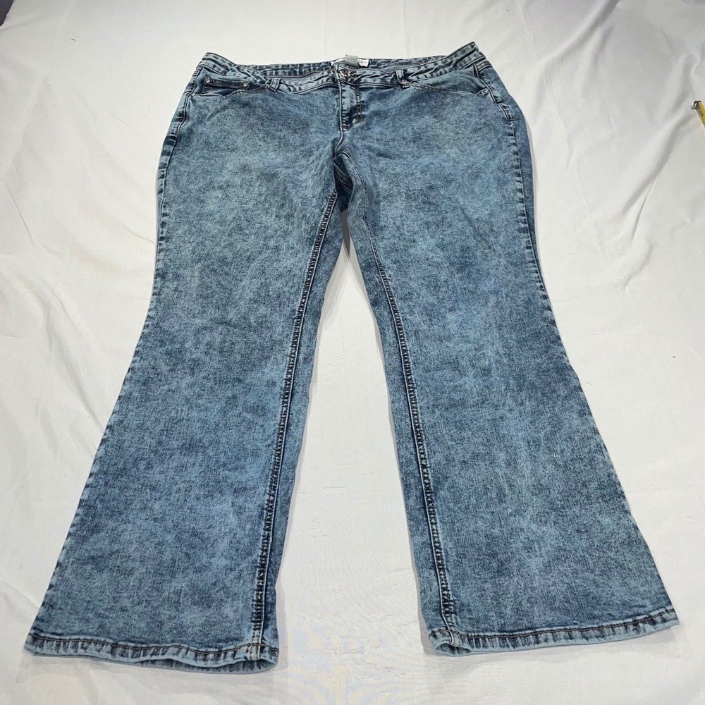 Est. 1946 Denim Women Acid Wash Curvy Bootcut Jeans Embellished Pockets 18WP